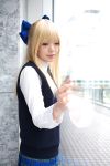   blonde_hair cosplay hair_bow namada photo school_uniform sweater  