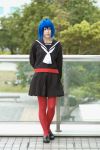  blue_hair cosplay oose red_pantyhose school_uniform tagme_character tagme_series 