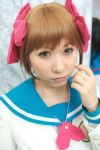  amami_haruka chippi cosplay hairbows idolmaster photo sailor_uniform school_uniform 