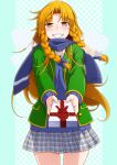  1girl blazer eichi_yuu highres hong_meiling jacket miniskirt scarf school_uniform skirt touhou uniform valentine 