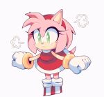  1girl amy_rose boots clenched_hands dress furry gloves green_eyes motobug pout red_dress red_footwear simple_background solo sonic_the_hedgehog tearing_up white_gloves 