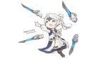  1girl blue_eyes boots circlet coat final_fantasy final_fantasy_xiv gloves lalafell motion_blur open_mouth pointy_ears rue_(ruenis_chronowing) sage_(final_fantasy) solo weapon white_background white_gloves white_hair 