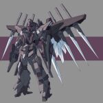  absurdres alternate_color clenched_hands gundam gundam_f91 highres looking_up mecha mechanical_wings mobile_suit no_humans red_eyes science_fiction sd_gundam_g-generation shield solo standing vigna_ronah wings ztb0000 