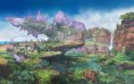  building day final_fantasy final_fantasy_xiv forest highres horizon nature no_humans official_art river scenery square_enix water waterfall watermark 