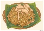  basket beige_background fajar_kurniawan food food_focus garnish leaf meat no_humans noodles original simple_background still_life vegetable 