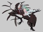  2girls alternate_form ass biceps breasts byleth_(fire_emblem) byleth_eisner_(female) claws edelgard_von_hresvelg fire_emblem fire_emblem:_three_houses grey_background hegemon_edelgard hjeojeo horns looking_at_another monster_girl multiple_girls muscular muscular_female pointy_ears reclining sideboob silver_hair smile tail yuri 