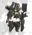  1girl absurdres armor bandaid bandaid_on_nose cannon clenched_hand covered_navel frown full_body helmet highres jinyu_lao_honglingjin looking_at_viewer mecha_musume original purple_hair solo standing thighs violet_eyes white_background 