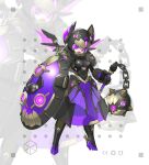  1girl absurdres armor armored_dress dress fang flail full_armor full_body helmet highres jinyu_lao_honglingjin left-handed looking_at_viewer mecha_musume mechanical_wings original purple_hair see-through shield shoulder_armor solo standing violet_eyes weapon white_background wings 
