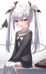  1girl :o commentary_request demon_tail feet_out_of_frame highres long_hair original silver_hair sitting solo tail tsukiman twintails violet_eyes 