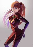  1girl absurdres blue_eyes closed_mouth gradient gradient_background hair_between_eyes highres kurai_munio long_hair neon_genesis_evangelion orange_hair plugsuit shikinami_asuka_langley smile solo souryuu_asuka_langley turtleneck twintails 