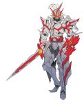  1boy absurdres armor catball1994 clenched_hand highres holding holding_sword holding_weapon horns kamen_rider kamen_rider_saber kamen_rider_saber_(series) kamen_rider_saber_draconic_knight looking_to_the_side red_eyes single_horn solo standing sword tokusatsu weapon 