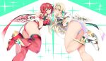  2girls absurdres ass blonde_hair breasts daive dual_persona highres large_breasts long_hair multiple_girls mythra_(xenoblade) panties pantyshot pyra_(xenoblade) red_eyes redhead short_hair sword underwear weapon xenoblade_chronicles_(series) xenoblade_chronicles_2 yellow_eyes 