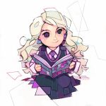  blonde_hair earrings harry_potter jewelry looking_afar luna_lovegood michaelfirman necktie reading school_uniform sitting skirt smile 