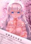  1girl absurdres blouse blue_eyes blush chinese_commentary choker eri0ne$ flower hair_flower hair_ornament hat highres indie_virtual_youtuber long_hair looking_at_viewer pink_background pink_theme ribbon_choker shizuku_lulu silver_hair solo twintails upper_body virtual_youtuber white_headwear 
