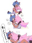  ... 2girls animal_ears blue_hair blush body_fur brand_new_animal closed_mouth fox_ears fox_girl fur furry hair_between_eyes highres hiwatashi_nazuna hoyon hug kagemori_michiru long_hair multiple_girls open_mouth pink_hair raccoon_ears raccoon_girl raccoon_tail red_eyes short_hair simple_background spoken_ellipsis tail teeth white_background yuri 