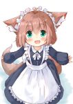  1girl :3 :d absurdres animal_ears apron aqua_eyes brown_hair dog_ears dog_girl dog_tail highres long_sleeves looking_at_viewer maid maid_apron maid_headdress manabe_mana open_mouth original sketch smile tail 