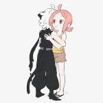  1boy 1girl animal_ears black_tail brown_shorts camisole cat_boy cat_ears cat_tail hug luoxiaobai luoxiaohei pink_hair rumae_lxh sandals shorts simple_background sleeveless smile tail the_legend_of_luo_xiaohei white_background white_hair yellow_camisole 