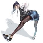  1girl ass bangs bent_over black_eyes black_hair black_legwear hands_in_pockets highres komi-san_wa_komyushou_desu komi_shouko long_hair looking_at_viewer mitsugu pantyhose ponytail shorts solo 