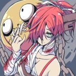  1girl a.b.a bandages blood blood_splatter bloody_bandages bloody_clothes chain green_eyes guilty_gear iguana_henshuu-chou key looking_at_viewer paracelsus redhead short_hair 
