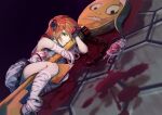  1girl a.b.a bandages blood eyelashes green_eyes guilty_gear homunculus hug key key_in_head online_neet paracelsus redhead short_hair stitched_mouth stitches 