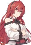  1girl ahoge bangs black_hairband bow breasts commentary crossed_arms eris_greyrat hair_between_eyes hairband long_hair looking_at_viewer mushoku_tensei redhead shirt shiseki_hirame simple_background small_breasts white_background white_shirt 