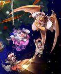  1girl 5boys aizen_(tokyo_houkago_summoners) animal_ears ashigara_(tokyo_houkago_summoners) bear_boy bear_ears breath character_request christmas dragon_boy dragon_horns dragon_wings floating formal full_body furry highres horns mohawk monster_boy multiple_boys ophion_(tokyo_houkago_summoners) scales snow suit sumi_wo_hakuneko tokyo_houkago_summoners wings 