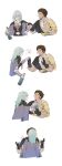  1boy 1girl absurdres alcohol alzi_xiaomi anger_vein angry armor bangs black_gloves blue_eyes blue_hair blush bottle breasts brown_hair byleth_(fire_emblem) byleth_eisner_(female) claude_von_riegan closed_mouth clothing_cutout collar commentary_request couple dark_skin dark_skinned_male ear_blush ear_piercing earrings eyebrows_visible_through_hair fire_emblem fire_emblem:_three_houses from_behind from_side gloves green_eyes hair_between_eyes hetero highres holding holding_another&#039;s_arm holding_bottle holding_clothes jacket jacket_on_shoulders jewelry kiss long_hair long_sleeves looking_at_another midriff navel navel_cutout nose_blush open_mouth parted_lips piercing pointing short_hair shoulder_armor sideburns simple_background smile sweat upper_body white_background 