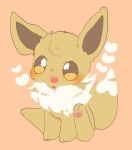  animal_focus banchiku blush blush_stickers brown_eyes commentary_request eevee fang full_body gen_1_pokemon heart looking_up no_humans open_mouth orange_background pawpads pokemon pokemon_(creature) simple_background sitting solo 