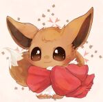  :3 animal_focus banchiku bangs blush brown_background brown_eyes closed_mouth clothed_pokemon commentary_request eevee gen_1_pokemon happy highres jpeg_artifacts no_humans pokemon pokemon_(creature) red_scarf scarf simple_background smile solo star_(symbol) star_in_eye swept_bangs symbol_in_eye 