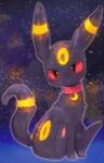  animal_focus banchiku black_eyes blush collar colored_sclera commentary_request crescent full_body gen_2_pokemon jpeg_artifacts light_blush no_humans outline pawpads pokemon pokemon_(creature) red_sclera sitting sky solo star_(sky) starry_sky umbreon yellow_outline 