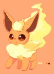  animal_focus banchiku blonde_hair brown_eyes color_guide commentary_request flareon fluffy full_body gen_1_pokemon highres no_humans open_mouth pokemon pokemon_(creature) red_background short_hair simple_background solo standing 