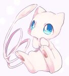  animal_focus banchiku blue_eyes blush commentary_request full_body gen_1_pokemon hands_up highres legendary_pokemon light_blush looking_up mew mythical_pokemon no_humans pawpads pink_background pink_theme pokemon pokemon_(creature) simple_background sitting solo two-tone_background 