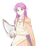  1girl adult age_difference alternative_age braid breasts cape facial_mark fae_(fire_emblem) fire_emblem fire_emblem:_the_binding_blade forehead_mark green_hair harp holding holding_instrument instrument intelligent_systems kashiwabooks long_hair looking_at_viewer manakete medium_breasts nintendo older pink_hair pointy_ears solo upper_body 