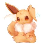  :t =3 animal_focus annoyed banchiku blush brown_eyes closed_mouth commentary_request eevee fluffy full_body gen_1_pokemon jpeg_artifacts light_blush no_humans nose_blush pawpads pokemon pokemon_(creature) simple_background sitting solo spread_legs white_background 