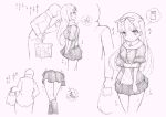  10s 1boy 1girl admiral_(kancolle) arms_behind_back bag blush commentary_request diamond_(shape) door door_handle eyebrows_visible_through_hair from_behind greyscale hair_ornament hair_ribbon hairclip hands_together have_to_pee highres jacket kantai_collection kneehighs koorimizu long_hair long_sleeves looking_away looking_back monochrome multiple_views pants pink_background pink_theme pleated_skirt ribbon scarf shirt shopping shopping_bag simple_background skirt smile socks squat_toilet standing sweat t-head_admiral text_focus toilet traditional_media translation_request trembling yuudachi_(kancolle) 