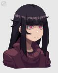  1girl bangs black_hair blunt_bangs calponpon claire_(calponpon) expressionless grey_background long_hair original pink_eyes portrait shadow simple_background solo sweater 
