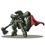  axe cape chibi graze_(mobile_suit) gundam gundam_tekketsu_no_orphans highres holding holding_axe ibuki_sakura_(sgw_v07) mecha mobile_suit one-eyed shield solo standing white_background yellow_eyes 