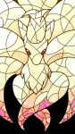  black_background commentary_request gen_1_pokemon highres looking_at_viewer muguet ninetales no_humans pokemon pokemon_(creature) red_eyes simple_background stained_glass 