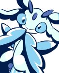  alternate_color black_eyes blue_sclera blue_theme colored_sclera commentary_request gen_7_pokemon hands_up looking_at_viewer lurantis monochrome muguet no_humans no_mouth pokemon pokemon_(creature) simple_background solo standing white_background 
