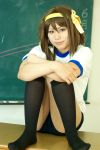  cosplay gym_uniform hair_ribbons kneehighs kurenai suzumiya_haruhi suzumiya_haruhi_no_yuuutsu 