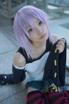  belt_as_garter cosplay kaieda_kae photo purple_hair rosario+vampire shirayuki_mizore striped tank_top thigh-highs 