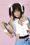  aizawa_tomomi apron cleavage cosplay hair_ribbons pia_carrot pia_carrot_3 suzukaze_yuuki twintails waitress 