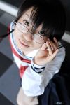  cosplay glasses hiyo_mikuriya nakajima_sanae school_uniform sumomomo_momomo twin_braids 