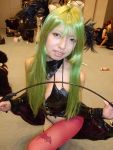  cosplay green_hair itsuya leather morrigan_aensland one_piece one_thighhigh pantyhose riding_crop s&amp;m utatane_hiroyuki_version vampire_(game) 