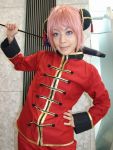  chinese_clothes cosplay gintama hairpods kagura pink_hair umbrella yu_kaname 