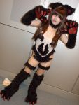  animal_ears cat_ears catgirl claws cosplay felicia fur garters hachisu kneehighs paws vampire_(game) 