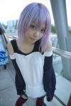  cosplay kaieda_kae photo purple_hair rosario+vampire shirayuki_mizore striped tank_top thigh-highs 