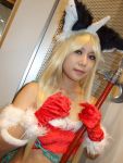  animal_ears blonde_hair bra cat_ears chains cosplay horn kisaragi_towa liese polearm santa seiken_densetsu_3 