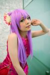  chinadress cosplay flower namada photo purple_hair qipao ruffles 