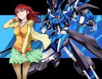  appare212 braid genion glasses green_eyes jacket mecha pantyhose redhead saijo_suzune skirt super_robot_wars super_robot_wars_z super_robot_wars_z3 